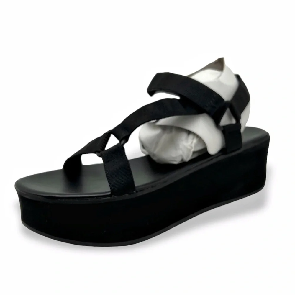 Wild Pair Womens Sawwyer Ankle Strap Slide On Flatform Sandals Black Size 8.5